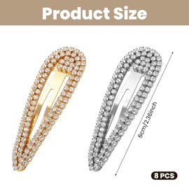 8Pcs Rhinestone Hair Clips, Crystal Hair Barrettes Bling Metal Snap