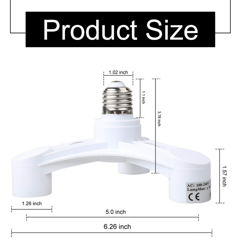 Toplimit E26 3 Port Light Socket Splitter 3 in 1