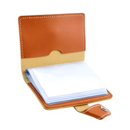 GAUENEEN Leather Business Card Holder, 26 Card Slots, RFID Blocking Secure Professional Card Organizer with Snap Closure (Brown)