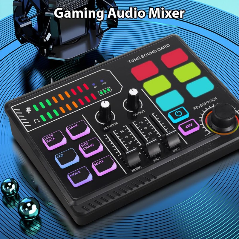 Btuty Audio Mixer for Games 48V Phantom Power Audio Interface