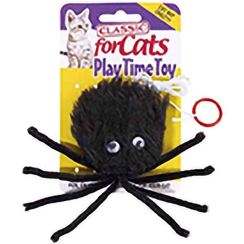 Classic Pet Products Furry Spider Cat Toy, Black