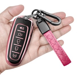 Sindeda for Ford Key Fob Cover with Keychain Soft Full Protection Key Shell Key Case Compatible with Ford C-Max Edge Escape Expedition Explorer Flex Focus Taurus Lincoln MKS MKT MKX Navigator (Pink)