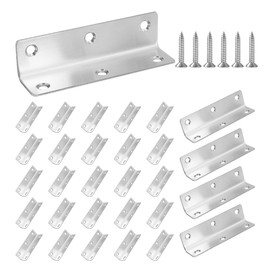 Redunest L Bracket, Heavy Duty Corner Brace, 30 Pack 4" Metal Shelf Bracket Angle Bracket for Shelves, Polished Silver Stainless Steel Braces for Wood Furniture