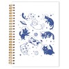 Qabliqo Blue and White Space Cat Spiral Notebooks, Whimsical Cosmic