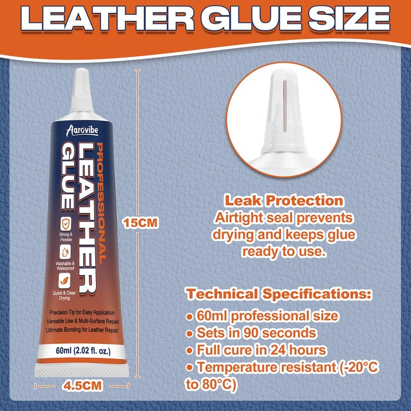Aarovibe Leather Glue, 60ml Strong & Flexible Leather Adhesive –