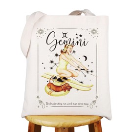 WZMPA Zodiac Sign Canvas Tote Bag 12 Constellation Inspired Gifts Horoscope Astrology Shoulder Bag Zodiac Constellation Merch, Gemini Tg, Fit