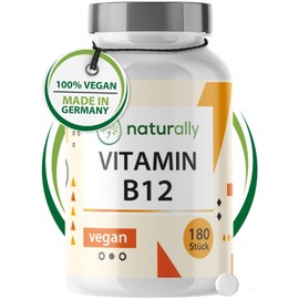 Natural Vitamin B12 Tablets with Folic Acid - 180 Tablets - Premium with Both B12 Active Forms & Folate 5-MTHF from Quatrefolic® - Laboratory Tested, No Additives, Vegan, Made in Germany