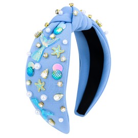 YARIEW Mermaid Knotted Hairband, Blue - For Women and Girls, Hair Accessories with Mermaid Tail and Starfish, Mermaid Party Decorations Gifts