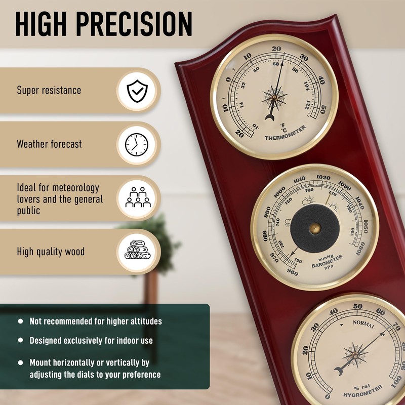 Classic Analog Weather Station-Home Barometers-Indoor Barometer-Barometer Hygrometer Thermometer-Traditional Weather Indicators-Home