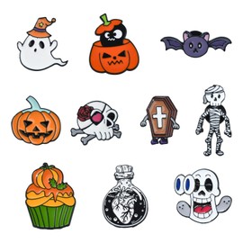 KitBeads 10Pcs 10 Styles Pumpkin Enamel Pins Skull Ghost Gothic Brooches Potion Bottle Bat Lapel Pins for Jewelry Making Clothings Bags Crafts Bulk