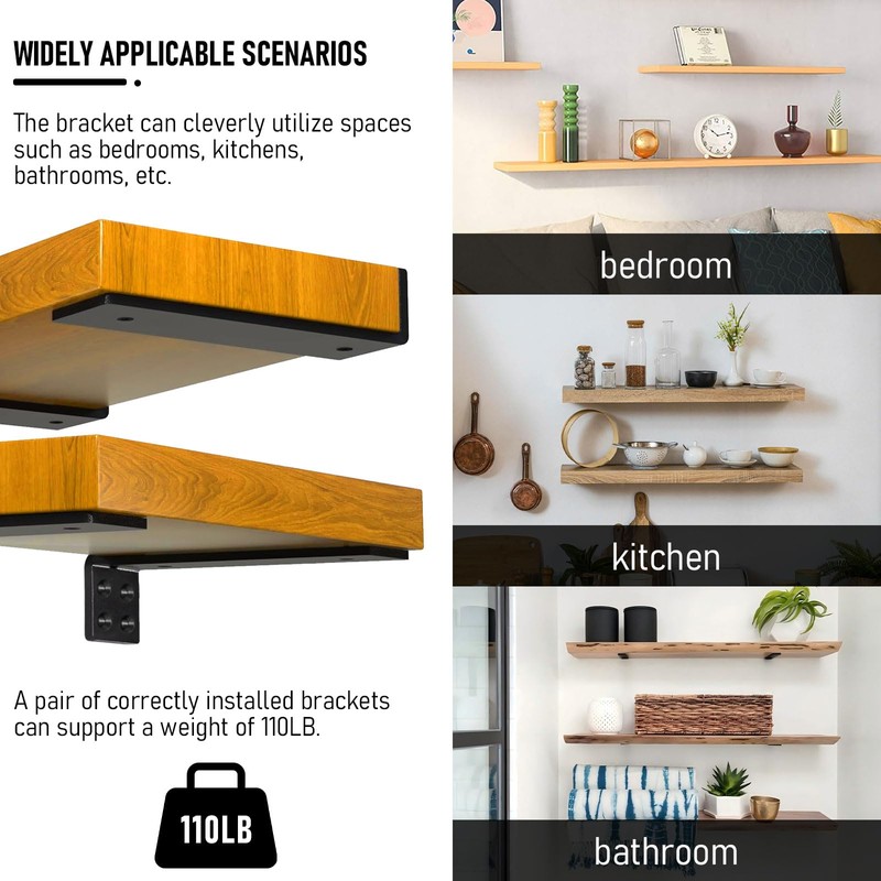 Floating Hidden Shelf Brackets L-Shaped Wall Shelf Support Brackets 6