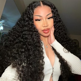 Wiggins Hair Deep Wave Glueless Wigs Human Hair 7x5 Deep Wave Closure Wigs Human Hair Pre Plucked Pre Cut Lace Glueless Wigs 7x5 Curly Human Hair Wig for Women Glueless Lace Front Wigs 16 Inch