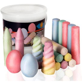 Smart-Planet Street Painting Chalk Set 17 Pieces in Chalk Bucket - Colourful Children's Street Chalk - 4 Chalk Shapes for Painting - Washable - for Yard and Street