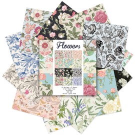 24 Sheets 12 Designs Scrapbook Paper Pad,6"×6” Single-Sided Decopodge Craft Cardstock Paper, Christmas Scrapbooking DIY Decorative Background Cardmaking Supplies.Flowers