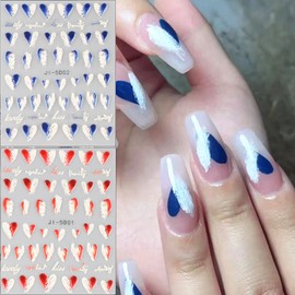 2 Sheets 5D Embossed Heart Nail Art Stickers Decals for Nail Art Decorations Love Stickers for Nails Fresh Heart Manicure Sliders for Women Girls