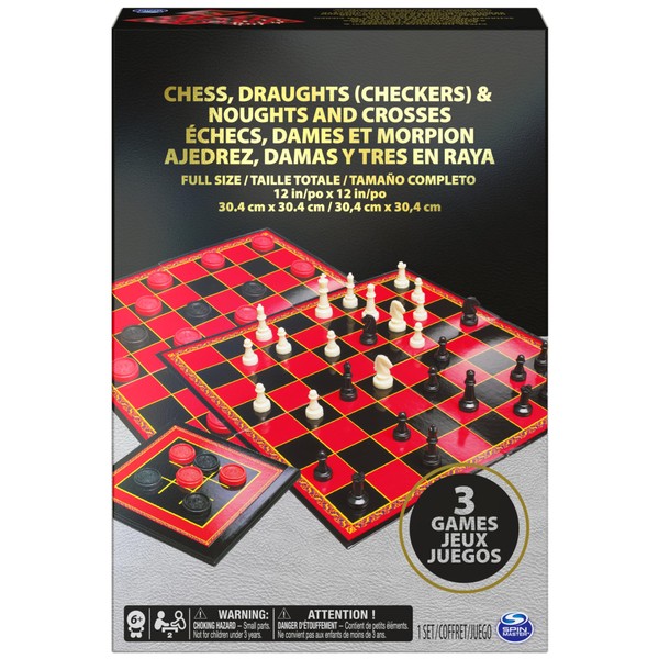 Cardinal Juego clásico de Damas, ajedrez y Tres en Raya,