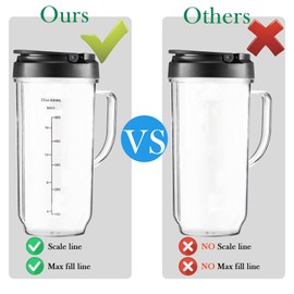 5-piece Replacement Cups For Magic Bullet Replacement Part 22OZ Blender Cups compatible with 250W Magic Bullet MB1001 Series Juicer Mixer, Tall 22oz Cup with Flip-Top To-Go Lid for Blender 250w MB1001