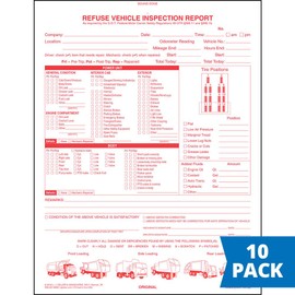 Refuse Truck Driver's Vehicle Inspection Report 10-pk. - Book Format, 2-Ply Carbonless, 8.5" x 11", Red Ink, 31 Sets of Forms Per DVIR Book - Meet FMCSR Requirements - J. J. Keller & Associates