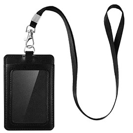E&EY ID Badge Holder with Lanyard PU Leather Badge ID Card Holder Vertical (1)