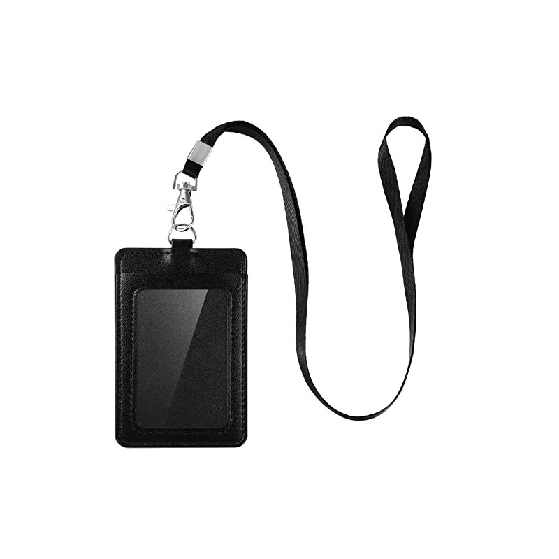 E&EY ID Badge Holder with Lanyard PU Leather Badge ID