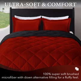 downluxe Full Size Comforter Set - Red and Black Full Comforter - Soft Bedding Sets for All Seasons -3 Pieces Comforter Set Full with 2 Reversible Pillow Shams