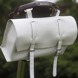 Large Leather Bicycle Bag Saddle / Handlebar / Frame Bag in WHITE XL-WH