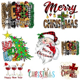 AMONEYLS Parche de transferencia de calor de Feliz Navidad para diseño de ropa, árbol de Navidad, Papá Noel, calcomanías de prensa de calor, 8 unidades