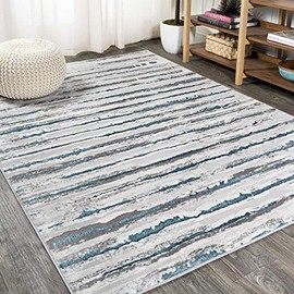JONATHAN Y Batten Modern Stripe Gray/Turquoise 3 ft. x 5 ft. Area Rug, Vintage,Transitional,Solid & Striped,EasyCleaning,Bedroom,LivingRoom, Non Shedding