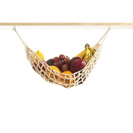 Hanging Fruit Hammock Under Cabinet - 1 Macrame Fruit Hammock For Kitchen Under Cabinet + 2PCS Hooks - Handwoven Cotton Storage for Produce, Veggies, Banana - Usable for More Counter Space at Home, Boat, Camper, or Rv