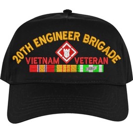 MilitaryBest 20th Engineer Brigade Vietnam Veteran Imported High Profile Black Embroidered Cap with Ribbons