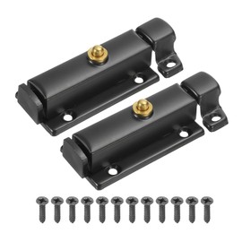 MECCANIXITY Spring Loaded Latch Pin 2.87 x 1.18 Inch Door Safety Slide Lock with Button Internal Door Bolt Latch Sliding Lock Barrel Bolt with Screws Furniture Cabinet Black, Pack of 2