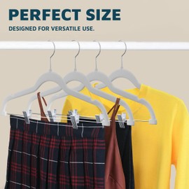 Lifemaster Velvet Skirt Hangers – with Adjustable Clips, 360 Degree Swivel Hook, and Non-Slip Shoulder Notch, Holds Up to 10 lbs, for Organizing Skirt, Pants, Dress, and Clothes, Pack of 20, White