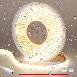 GOMING DC 12V COB LED Strip Light Natural White 4000K IP65 Waterproof 16.4ft(5M) 1560LEDs CRI 93+ Uniform Glow Flexible LED Tape Lights for DIY Bedroom Kitchen Home Decor(No Power Supply)