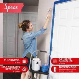 XFasten Blue Painters Tape Bulk 3-Inch x 60-Yards (24-Pack, 4320ft Total) Wall Safe Blue Painters Tape 3 Inch Wide, Blue Masking Tape Bulk, Blue Paint Tape for Walls, Painting, Automotive