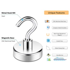 Neosmuk Magnetic Hooks, Heavy Duty Earth Magnets with Hook for Refrigerator, Extra Strong Cruise Hook for Hanging, Magnetic Hanger for Curtain, Grill(Pack of 4)