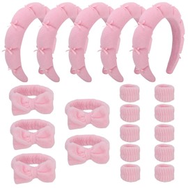 RAISEY 20Pack Pink Spa Headband and Wristband Bulk- Skincare Headband for Washing Face for Women and Girls Facial, Mask and Party Time