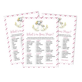 Inkdotpot 50 What's In Your Purse Baby Shower Game Cards Hippo Girl Gender Neutral Activity Cards Party Idea Baby Shower Party Supply
