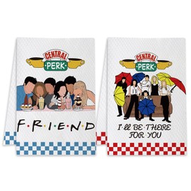 Friends TV Show Merchandise, 2 Pcs Christmas Friends Show Kitchen Towels, Waffle Absorbent Hand Dish Towels for Kitchen Bathroom Home Decorations, Christmas Sock Stuffers for Friends Fans Gifts
