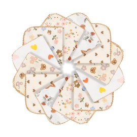 Gauze Handkerchief, Gauze Towel, Baby Bib, With 2 Layers of Gather Lace, Cute, 100% Cotton, 11.8 x 11.8 inches (30 x 30 cm), 12 Pieces with Fleece