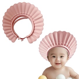 Shower Caps for Kids, KAMHBE Baby Shower Cap Shield Adjustable Shell Hair Washing Shampoo Shield Baby Visor for Eyes, Ears and Face (shell-pink)