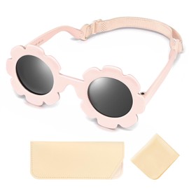 UxClishe Girls Sunglasses with Strap, Cute Flower Polarized Sunglasses for Infant Baby Girl (White)