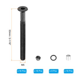 PATIKIL Skateboard Hardware Kit, Includes 16pcs 2-1/16" Desk Mounting Screws 16pcs Axle Nuts 8pcs Spacers 16pcs Washers for Skateboard Truck Wheel, Black