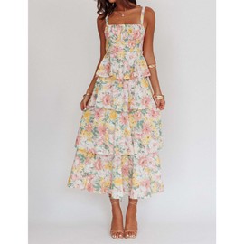 ABYOVRT Women Floral Maxi Dress Sleeveless Bow Back Tiered Boho Flowy Long Dresses Summer Fall (Multicolor Floral,S)