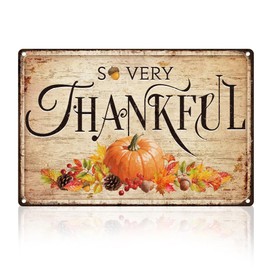 DOODLREAM Thankful Tin Sign Thanksgiving Day Metal CountrysideWall Decor Autumn Harvest Wall Poster 20 x 30cm