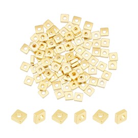 UNICRAFTALE 100Pcs 18K Gold Plated Spacer Beads Flat Round Square Spacer Beads Small Disc Beads Metal Beads Smooth Square Bracelet Beads for DIY Jeweley Making 1.2mm Hole