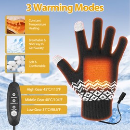 USB Heated Gloves - Indoor and Outdoor Knitted Heated Motorbike Gloves, Three-Speed Adjustment, Double-Sided Heating Hand Warmers, Adjustable and Washable, for Men and Women (Black)