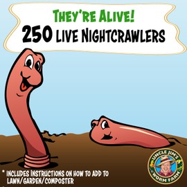 Uncle Jim's Worm Farm 250 Count Super Red European Nightcrawlers for Composting and Garden Soil Aeration | Large Nightcrawlers Improve Soil Structure and Quality for Healthier Gardens