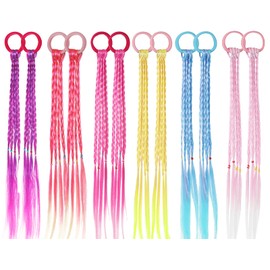 KAGNAL 12 Pieces Colored Braids Hair Extensions with Rubber Bands Ponytail Hair Extension for Girls Hair Accessories Colorful Synthetic Hairpieces