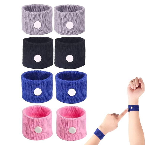 8 Pcs Travel Sickness Bands, Motion Sickness Relief Bands, Anti Nausea Wristbands, Natural Acupressure Relief Wristbands for Sea Flying Trip Kids Anti Sickness Bands and Pregnancy Morning Sickness
