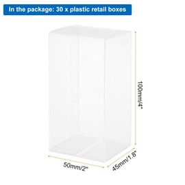 MECCANIXITY Plastic Retail Boxes 1.8"x2"x3.9" (45x50x100 mm) Gift Box with Protecting Film for Candy, Cookies, Christmas, Wedding, Party Wrapping Clear Pack of 30